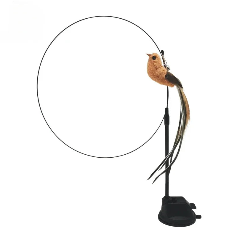 Interactive Cat Toy Handfree Cat Stick Playing Kitten Playing Teaser Wand Toy Suction Cup Bird/Feather Cat Wand Pet Supplies