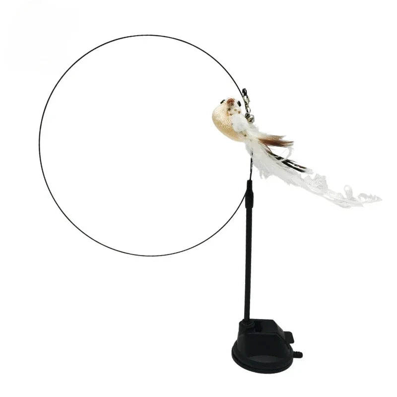 Interactive Cat Toy Handfree Cat Stick Playing Kitten Playing Teaser Wand Toy Suction Cup Bird/Feather Cat Wand Pet Supplies