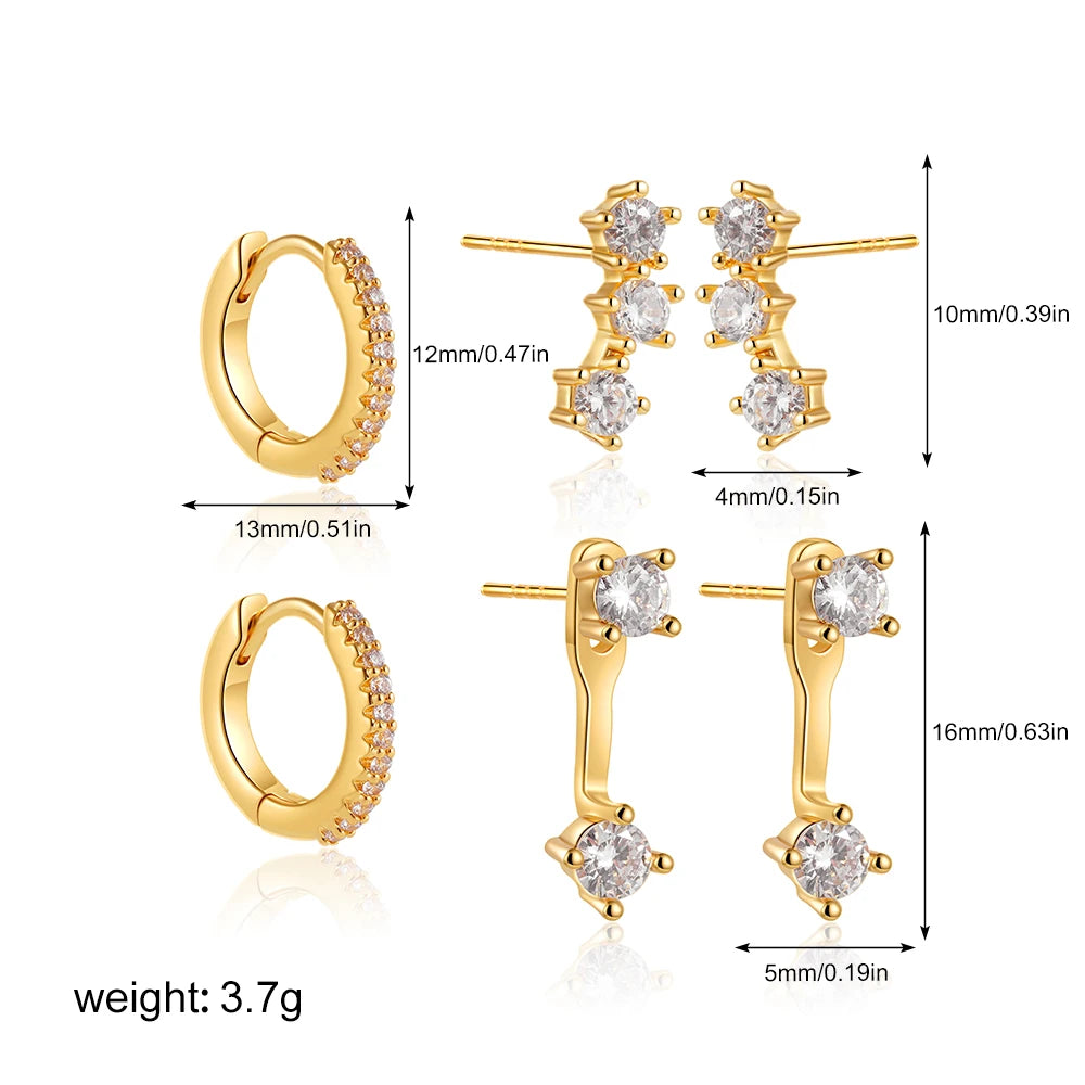 3 Pair/set Stackable Ear Piercing Dainty Cubic Zircon Cartilage Huggie Hoop Earrings for Women Fashion Jewelry Pendientes