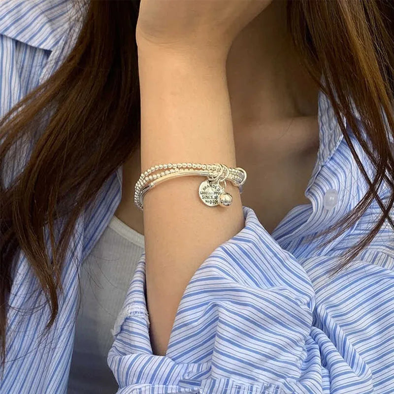 Foxanry Letter Pendant Multilayer Bead Chain Bracelets For Women Creative Design New Fashion Personality Birthday Jewelry Gifts