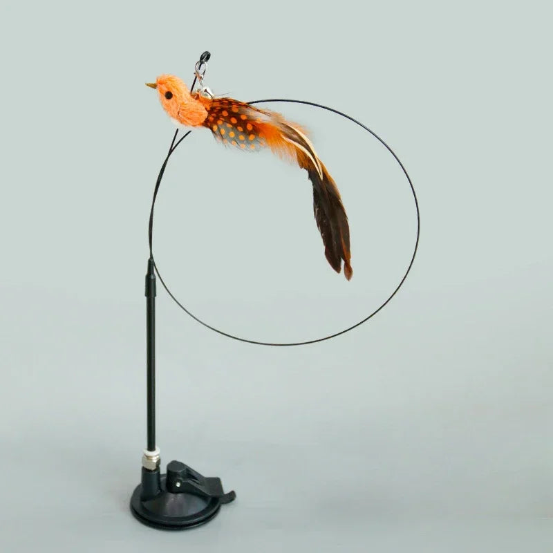 Interactive Cat Toy Handfree Cat Stick Playing Kitten Playing Teaser Wand Toy Suction Cup Bird/Feather Cat Wand Pet Supplies
