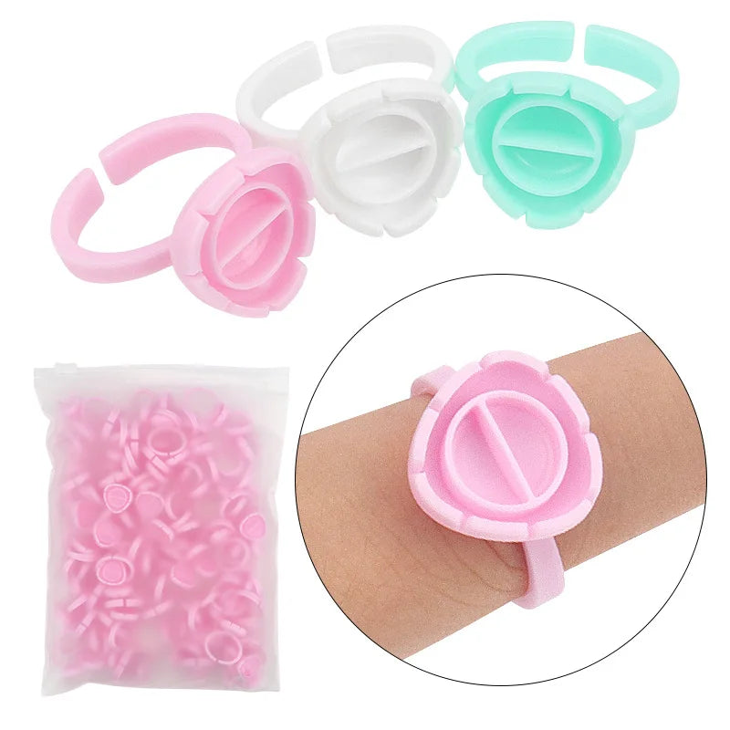 AILEISHI Wholesale 100Pcs/Bag Disposable Eyelash Extension Glue Ring Cup Tattoo Pigment Holder Container Lash Tools Supplier