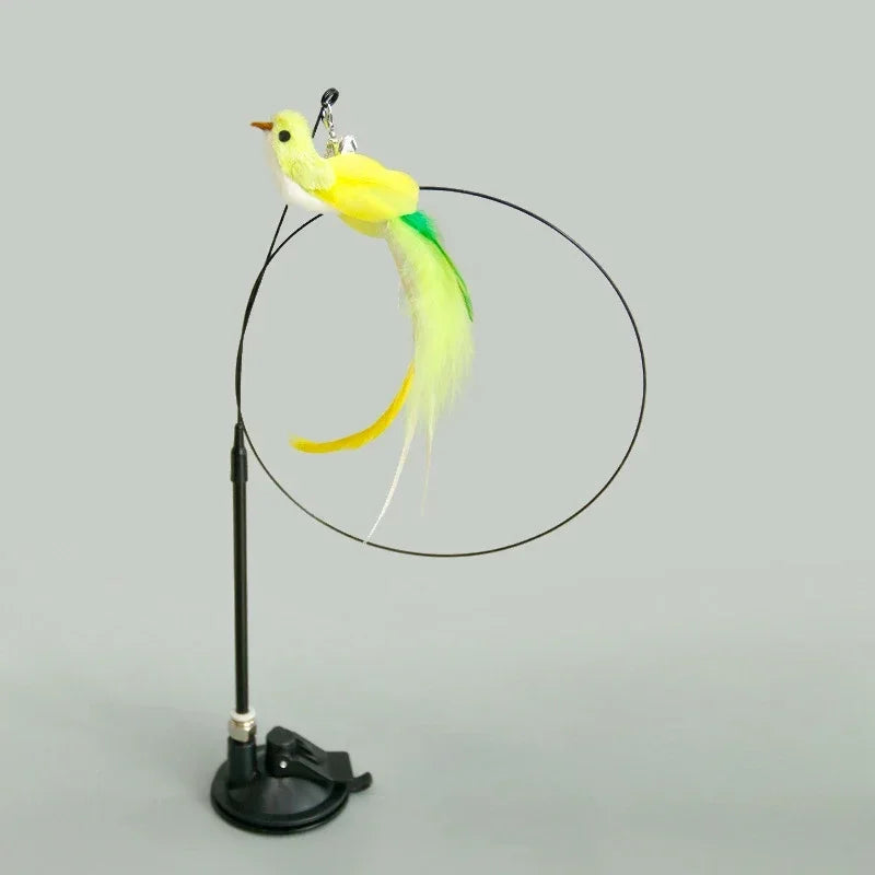 Interactive Cat Toy Handfree Cat Stick Playing Kitten Playing Teaser Wand Toy Suction Cup Bird/Feather Cat Wand Pet Supplies