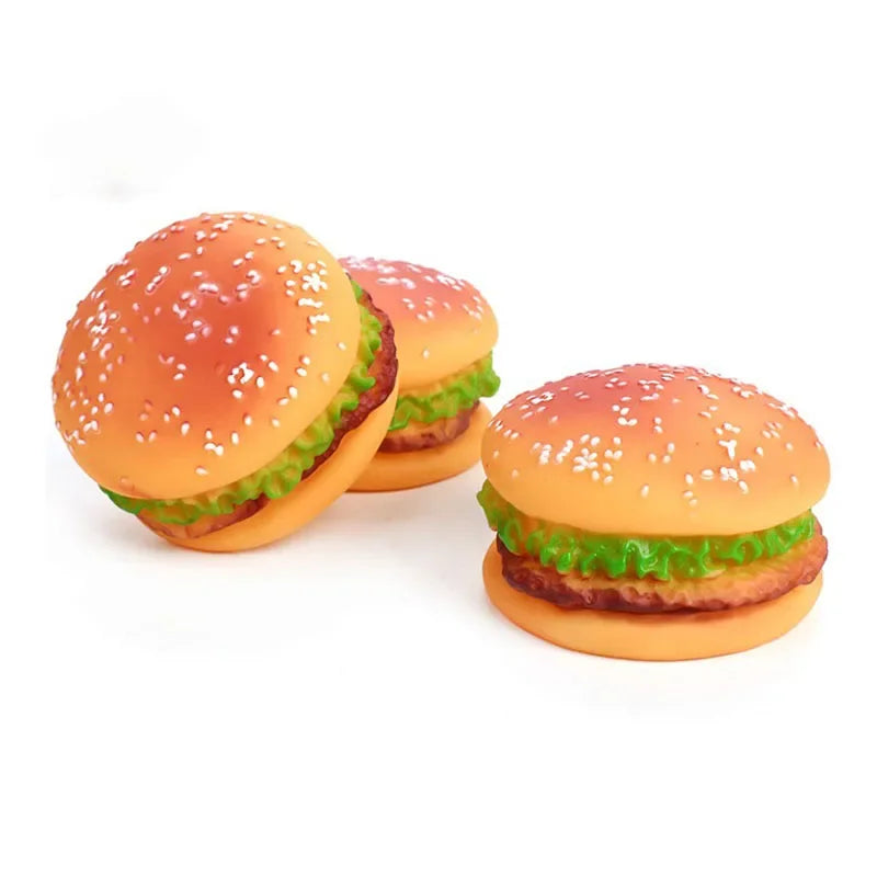 Hamburger Shaped Pet Dog Toys Funny Sound Squeak Chew Toy For Dogs Cats Plastic Training Playing Chewing Toy