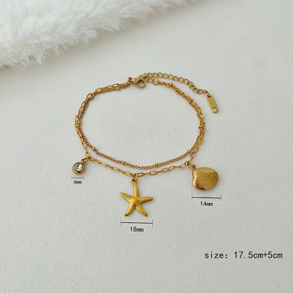 ALTERA New Bohemia Handmade Stainless Steel Necklace Earrings Bracelet Shell Starfish Charm Waterproof Jewelry Set Summer Beach