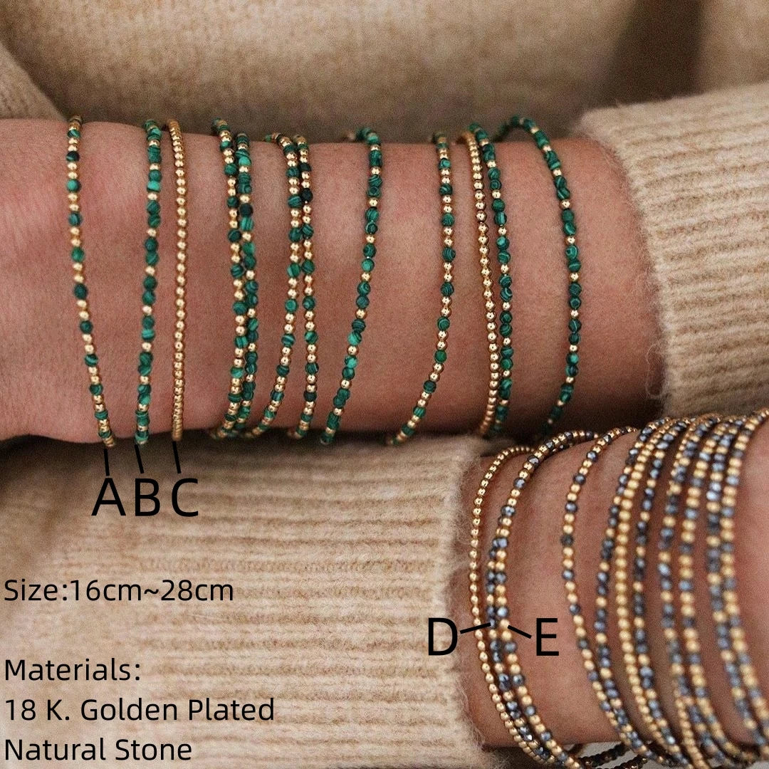 Vlen Natural Stone With 18K Gold Plated Bead Bracelet Boho Beach Summer Surf Bracelets for Women Gift Jewelry Adjustable Pulsera