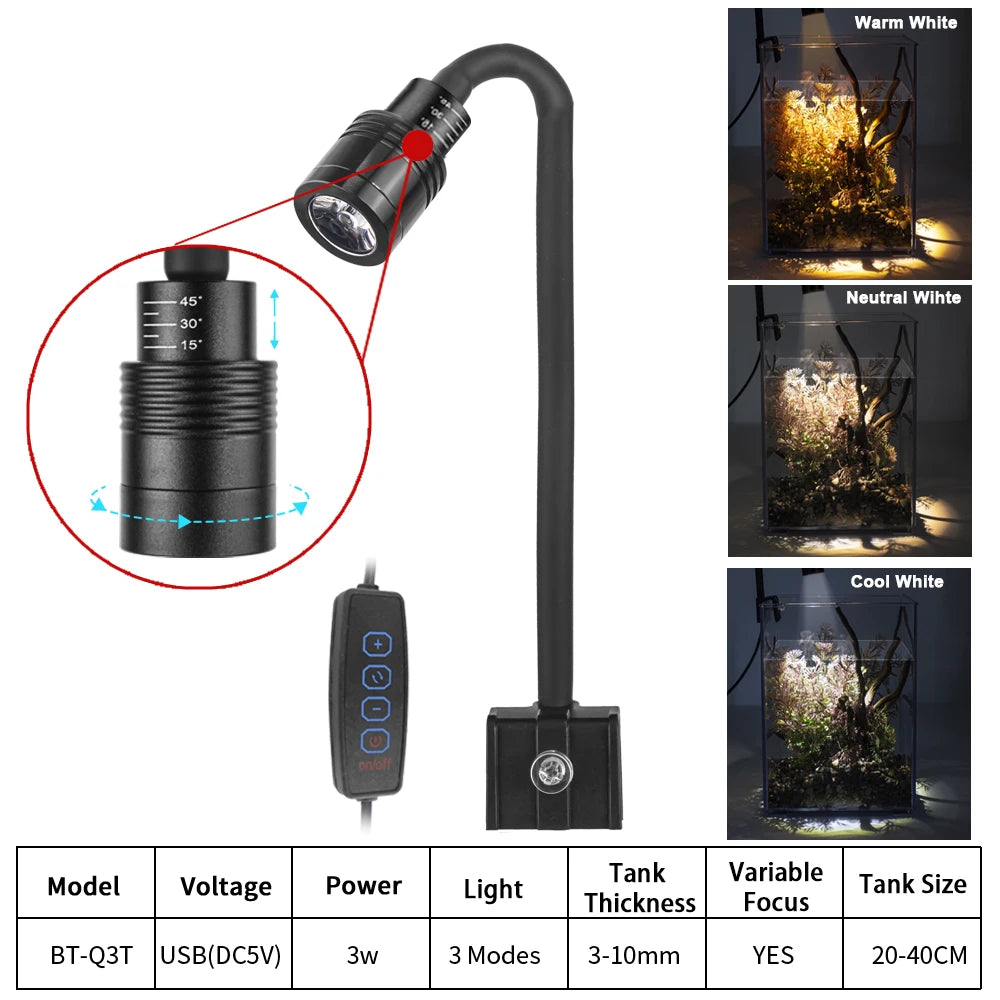 USB Aquarium Light Lighting plants Grow Light Super Slim LED 3W Aquatic Plant Lighting Waterproof Clip-on Lamp For Fish Tank