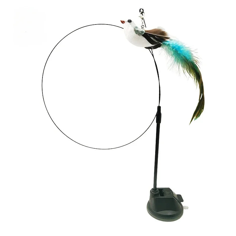 Interactive Cat Toy Handfree Cat Stick Playing Kitten Playing Teaser Wand Toy Suction Cup Bird/Feather Cat Wand Pet Supplies