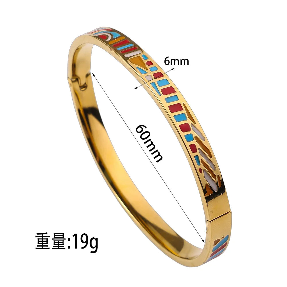 New Fashion Enamel Bracelet Drip Oil Bracelets Women Stainless Steel Jewelry Set Accessory