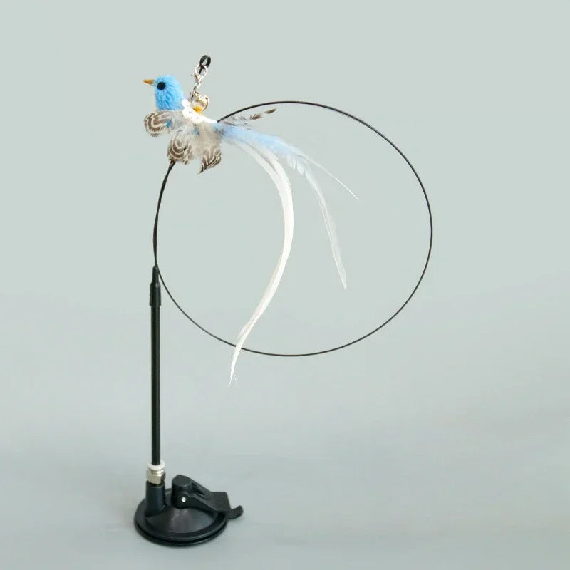 Interactive Cat Toy Handfree Cat Stick Playing Kitten Playing Teaser Wand Toy Suction Cup Bird/Feather Cat Wand Pet Supplies