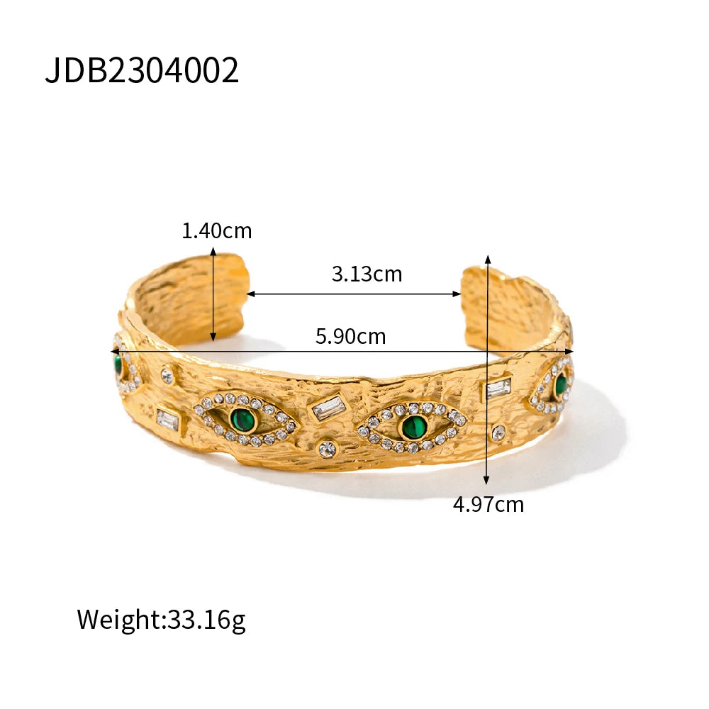 Uworld Waterproof 18K Gold Plated Stainless Steel Rings Jewelry Set Cubic Zirconia Malachite Eye Pendant Necklace boucle oreille