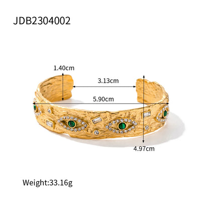 Uworld Waterproof 18K Gold Plated Stainless Steel Rings Jewelry Set Cubic Zirconia Malachite Eye Pendant Necklace boucle oreille