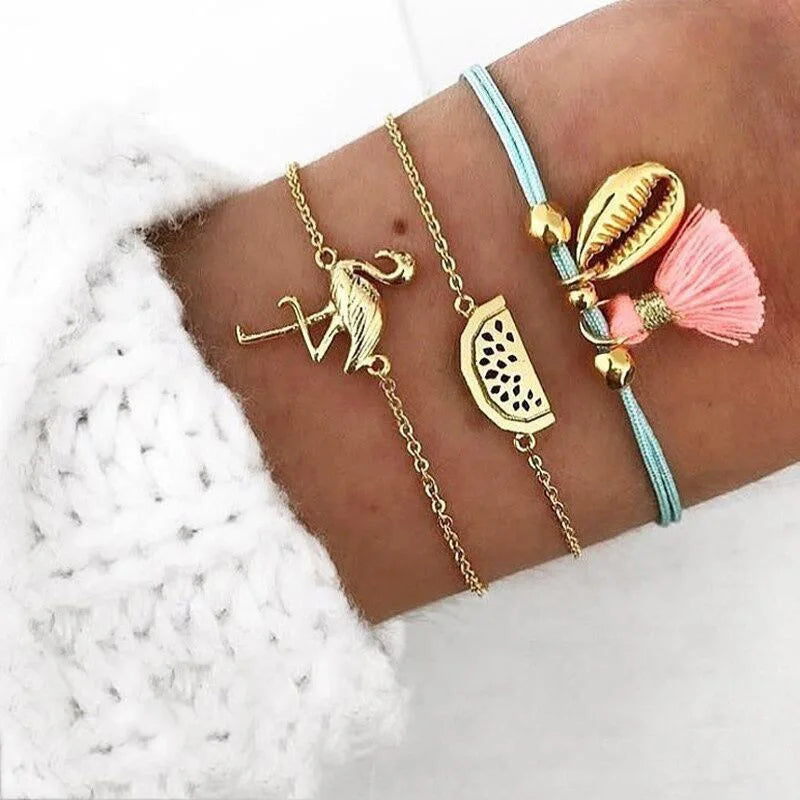5pcs/lot Bohemian Mixed Golden Shell Starfish Bracelet Women Summer Beach Casual Jewelry Accessories Friendship Gift