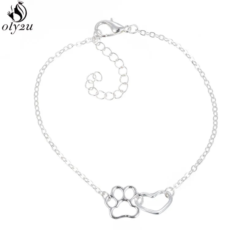 Women Origami Hummingbird Birds Bracelets & Bangles Fashion Round Wave Dog Paw Pendant Bracelet Silver Color pulseira feminina