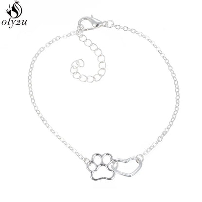 Women Origami Hummingbird Birds Bracelets & Bangles Fashion Round Wave Dog Paw Pendant Bracelet Silver Color pulseira feminina