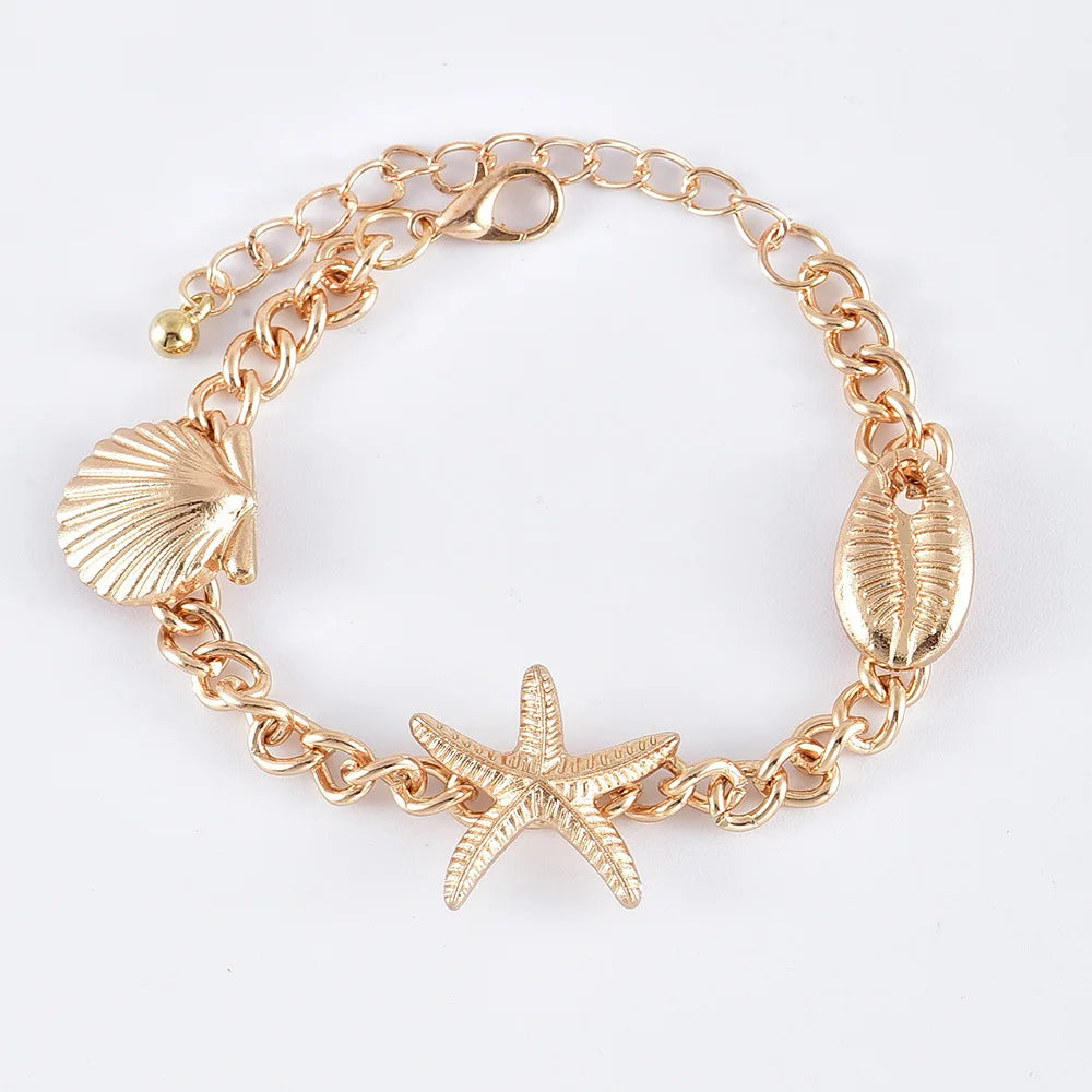 5pcs/lot Bohemian Mixed Golden Shell Starfish Bracelet Women Summer Beach Casual Jewelry Accessories Friendship Gift