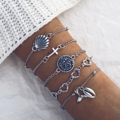 5pcs/lot Bohemian Mixed Golden Shell Starfish Bracelet Women Summer Beach Casual Jewelry Accessories Friendship Gift