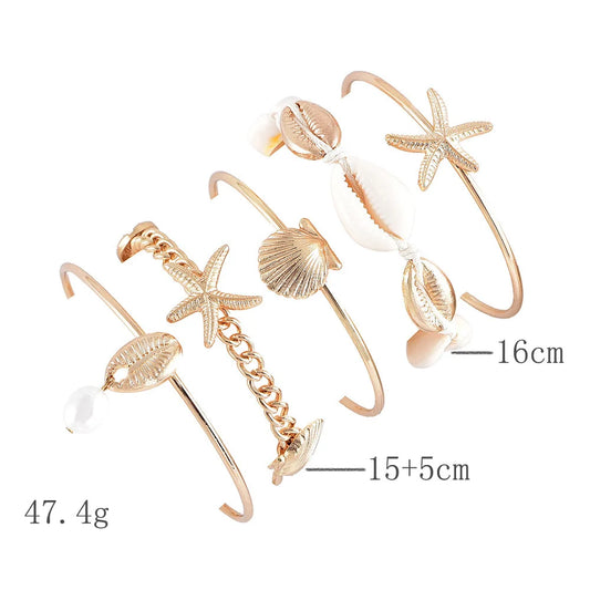 5pcs/lot Bohemian Mixed Golden Shell Starfish Bracelet Women Summer Beach Casual Jewelry Accessories Friendship Gift