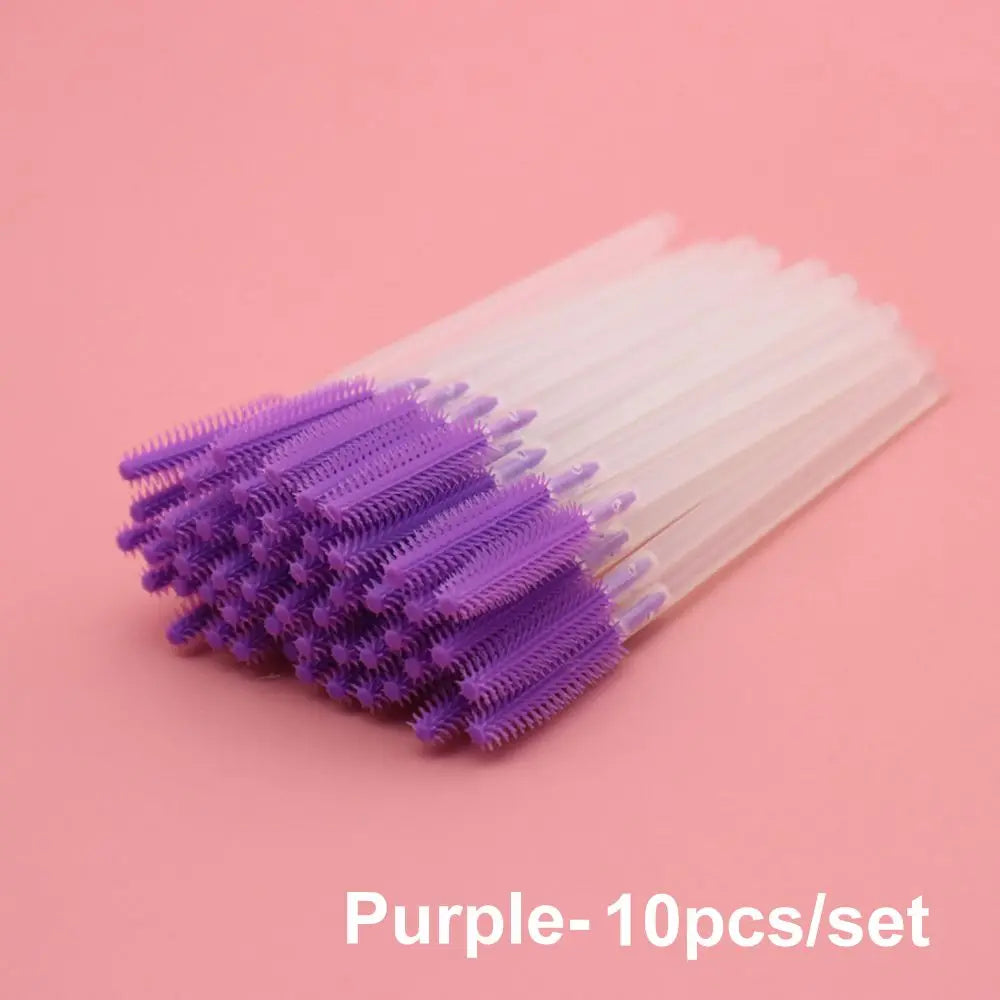 10Pcs Colorful Disposable Silicone Head Mascara Applicator Spooler Brush Eyebrow Comb Brush Eyelash Extension Makeup Tools