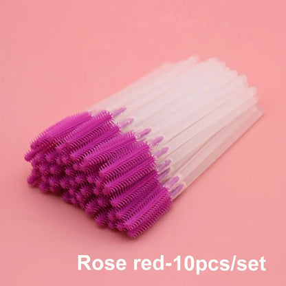 10Pcs Colorful Disposable Silicone Head Mascara Applicator Spooler Brush Eyebrow Comb Brush Eyelash Extension Makeup Tools