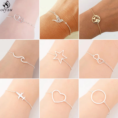 Women Origami Hummingbird Birds Bracelets & Bangles Fashion Round Wave Dog Paw Pendant Bracelet Silver Color pulseira feminina