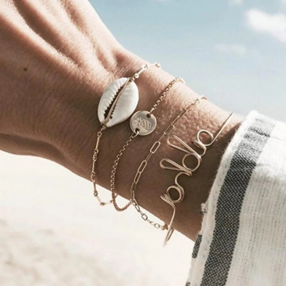 5pcs/lot Bohemian Mixed Golden Shell Starfish Bracelet Women Summer Beach Casual Jewelry Accessories Friendship Gift