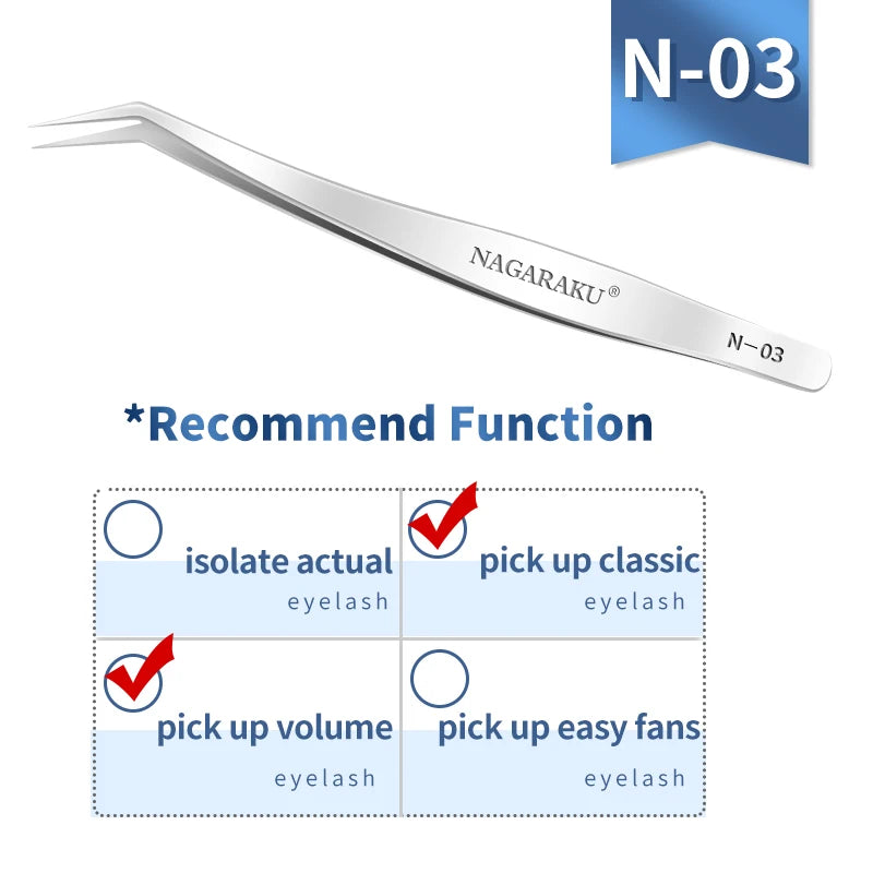 NAGARAKU Eyelash Extension Tweezers False Eyelashes Makeup Stainless Steel Professional Volume Tweezer 3D Accurate Pincet