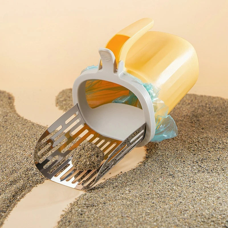 cat poop scoop integrated color blocked cat litter scoop with built in garbage bag storage scoop poop cat cleaning supplies