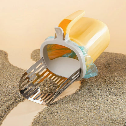 cat poop scoop integrated color blocked cat litter scoop with built in garbage bag storage scoop poop cat cleaning supplies