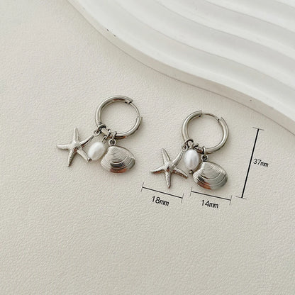 ALTERA New Bohemia Handmade Stainless Steel Necklace Earrings Bracelet Shell Starfish Charm Waterproof Jewelry Set Summer Beach