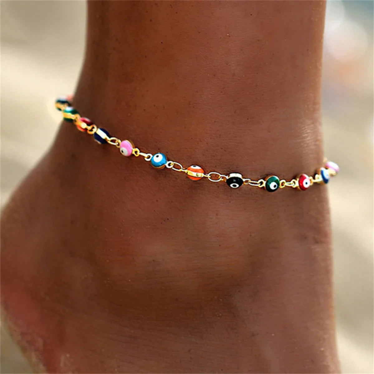 Bohemian Turkish Evil Blue Eyes Bead Anklets For Women Summer Ocean Beach Colorful Resin Eye Pendant Ankle Bracelet Jewelry Gift