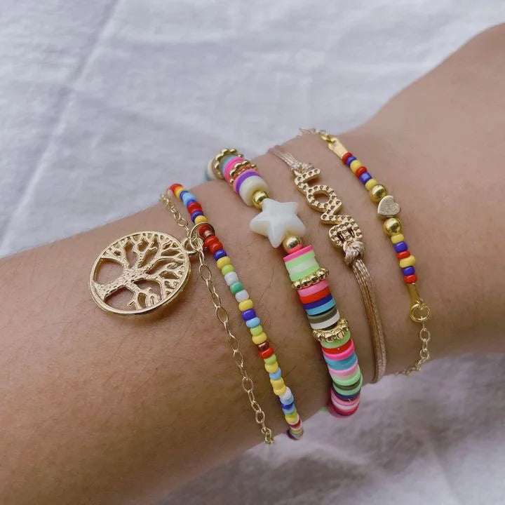 5pcs/lot Bohemian Mixed Golden Shell Starfish Bracelet Women Summer Beach Casual Jewelry Accessories Friendship Gift