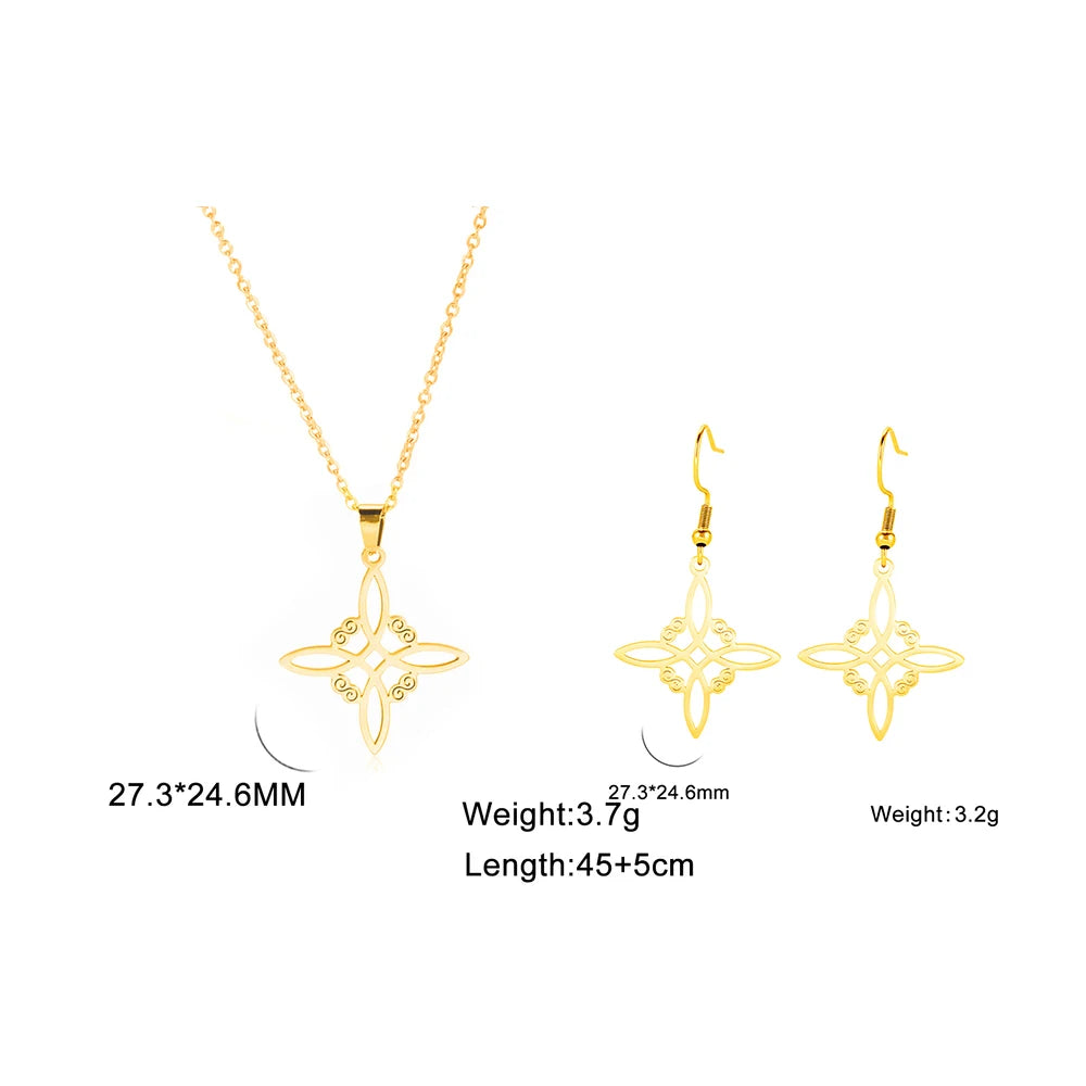 Witch Knot Jewelry Sets for Women Necklace Witchcraft Protection Amulet Bracelet Earring Rings Accessory Set Valentines Day Gift