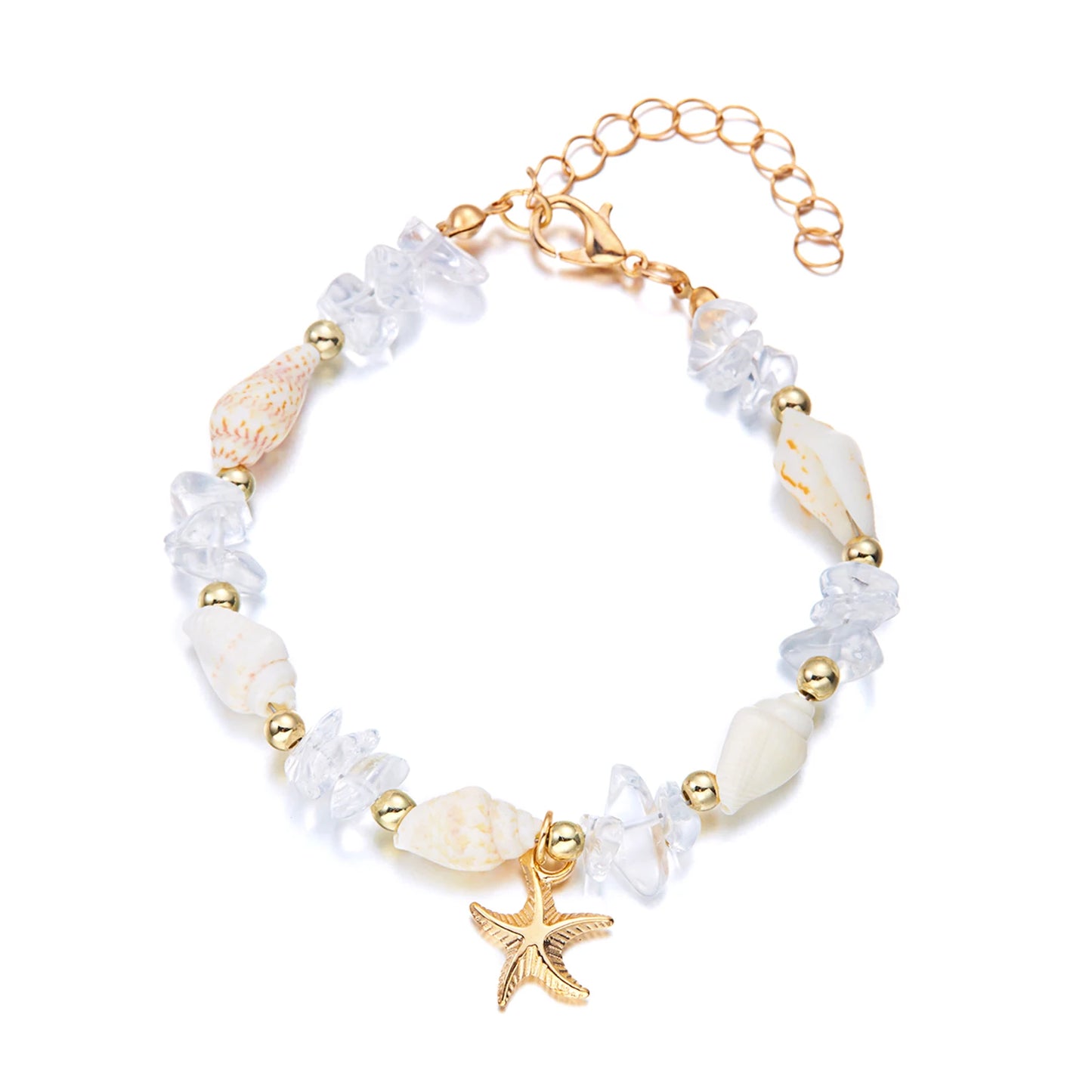 Bohemian Starfish Pendant Bracelet for Women Handmade Crushed Stone Beaded Bracelet Summer Beach Jewelry Travel Accessory Gift