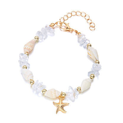 Bohemian Starfish Pendant Bracelet for Women Handmade Crushed Stone Beaded Bracelet Summer Beach Jewelry Travel Accessory Gift