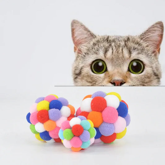 Cat Toys Cat Plush Ball Toy Pet Elastic Bell Ball Self Hi Ball Playing Cat Colorful Woolen ball