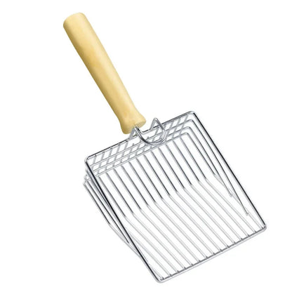 Cat Litter Shovel  Wood Handle Metal Scooper with Hook Portable Stainless Steel Sifting Kitten Toilet Cleaning Tool Pet Products
