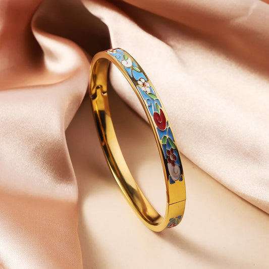 New Fashion Enamel Bracelet Drip Oil Bracelets Women Stainless Steel Jewelry Set Accessory