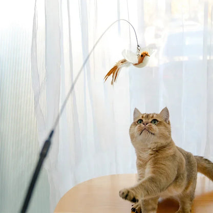 Interactive Cat Toy Handfree Cat Stick Playing Kitten Playing Teaser Wand Toy Suction Cup Bird/Feather Cat Wand Pet Supplies