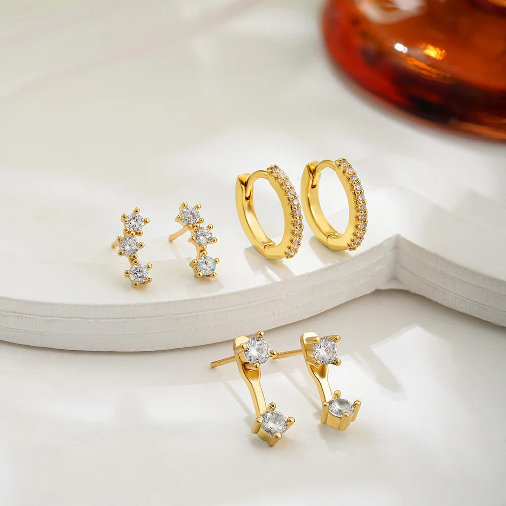 3 Pair/set Stackable Ear Piercing Dainty Cubic Zircon Cartilage Huggie Hoop Earrings for Women Fashion Jewelry Pendientes
