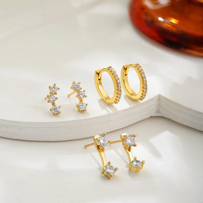 3 Pair/set Stackable Ear Piercing Dainty Cubic Zircon Cartilage Huggie Hoop Earrings for Women Fashion Jewelry Pendientes