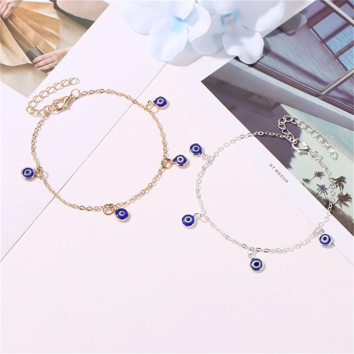 Bohemian Turkish Evil Blue Eyes Bead Anklets For Women Summer Ocean Beach Colorful Resin Eye Pendant Ankle Bracelet Jewelry Gift