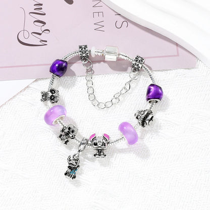 Stitch Disney Bracelet for Girls for Party Lilo and Stitch Charm Bracelet Jewelry Pendant Blue Bead Silver Color Pulsera