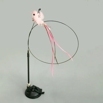 Interactive Cat Toy Handfree Cat Stick Playing Kitten Playing Teaser Wand Toy Suction Cup Bird/Feather Cat Wand Pet Supplies