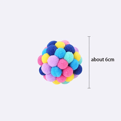 Cat Toys Cat Plush Ball Toy Pet Elastic Bell Ball Self Hi Ball Playing Cat Colorful  Woolen ball