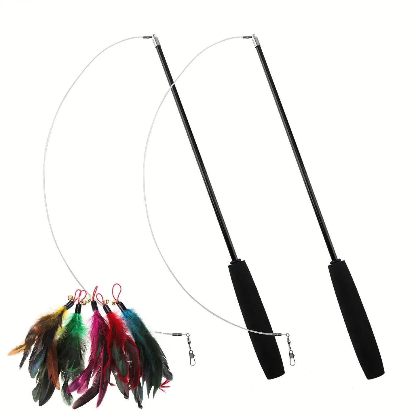 Cat Teaser Wands Three-section Telescopic Fishing Pole Wand Kitten Funny Catcher Teaser Stick Rod Interactive Stick Teaser Toys
