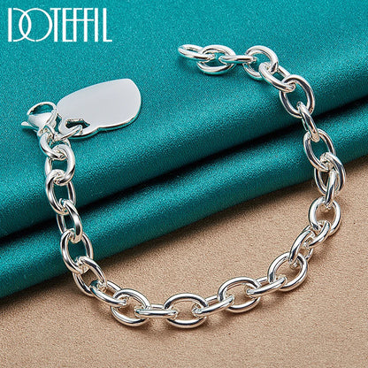 DOTEFFIL 925 Sterling Silver Heart 18 inches Chian Necklace 8 inches Bracelet Set For Women Wedding Engagement Party Jewelry