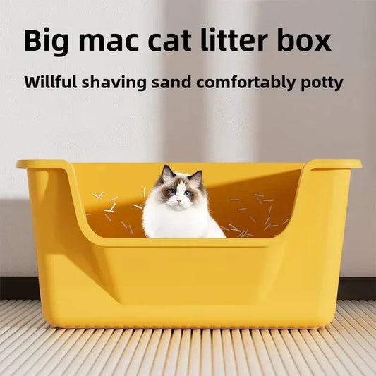 Semi-Enclosed Cat Litter Box High Sides Anti-Splash Thickened Large Capacity Litter Tray with Scoop for Multi-Cat Household