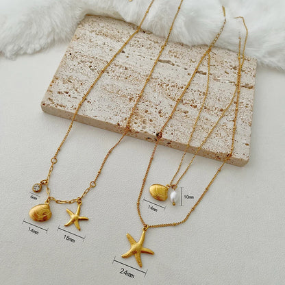 ALTERA New Bohemia Handmade Stainless Steel Necklace Earrings Bracelet Shell Starfish Charm Waterproof Jewelry Set Summer Beach