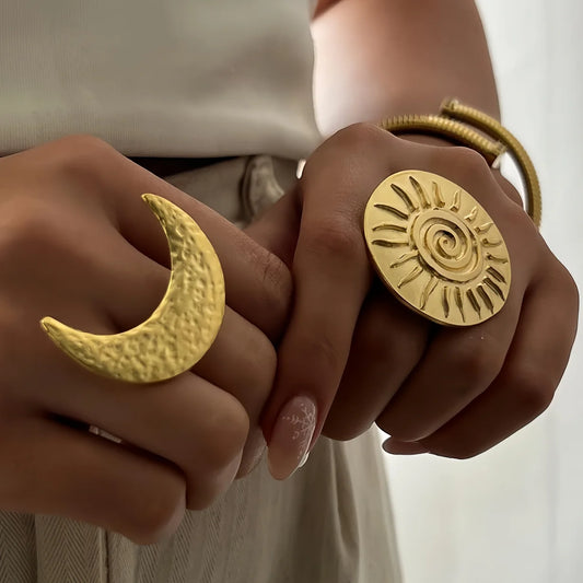 Uworld Vintage Moon Open Rings For Women Men Punk Fashion New Gold Silver Color Geometric Knuckle Ring Sets Jewelry Access